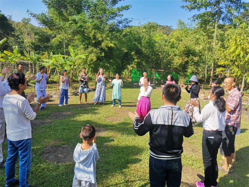 A group activity in the garden.